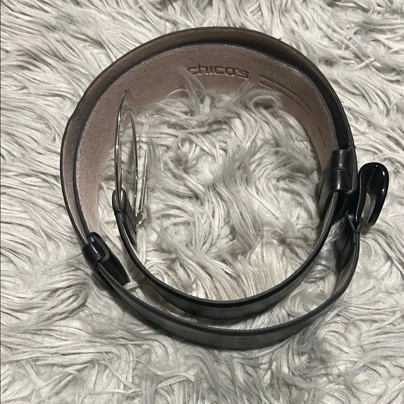 Chico's Elegant Black Belt with Shiny Silver Buckle - Picture 7 of 9